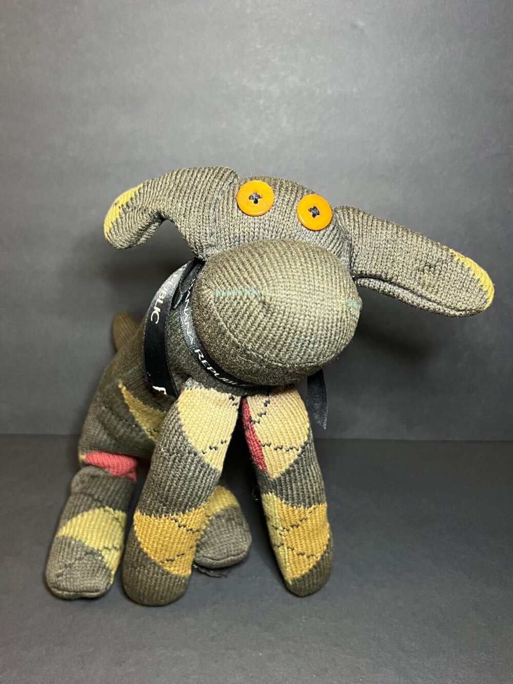 Banana Republic Collectible Multicolor Argyle Sock Puppy Dog Plush Toy 14"